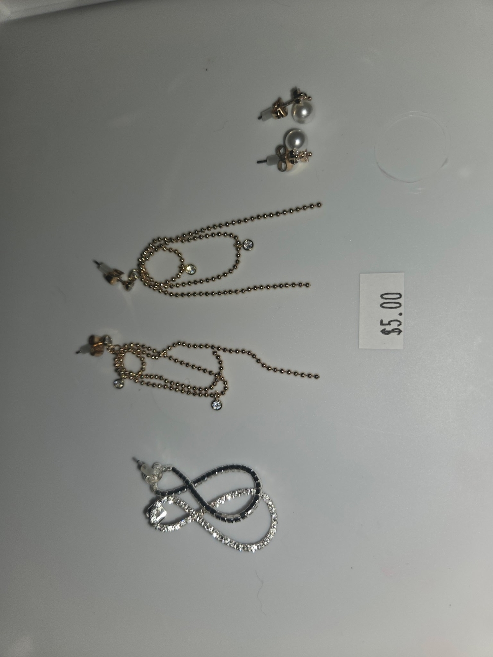 Gold and Silver Dangle Earrings Set - Pearl Studs and Infinity Drop